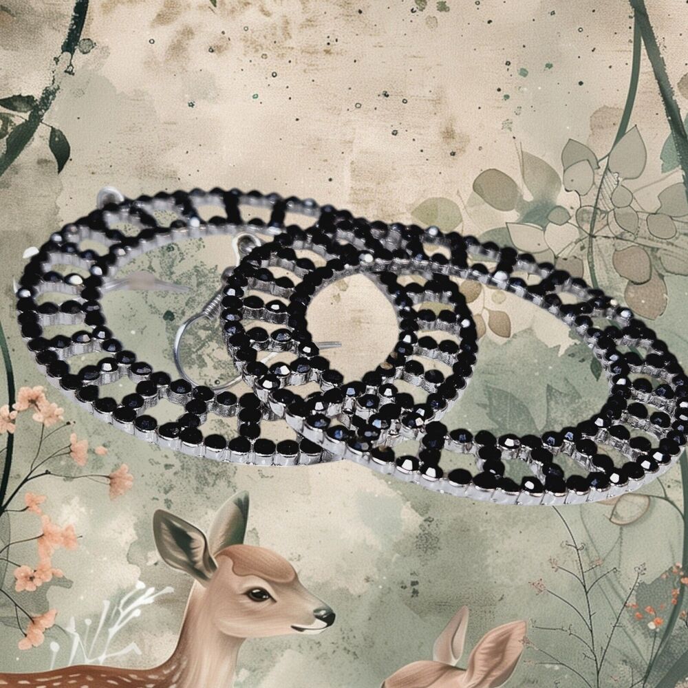 Black Rhinestone Dangle Fashion Earrings Pierced Classic Wheel Geometric Retro - Picture 9 of 12